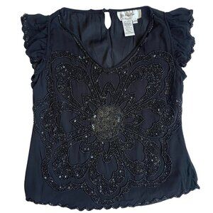 vintage 90s los angeles black beaded floral blouse size small